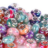Resin European Beads with Zinc Alloy DIY & enamel & with rhinestone mixed colors Sold By Bag