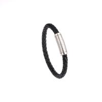Bracelet cordon en cuir, Acier titane, avec cordon en cuir, unisexe, noire, Longueur 20.5 cm, Vendu par PC