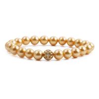 Shell Pearl Bracelet with Brass Round plated for woman & with rhinestone 8mm Length 7.5 Inch Sold By PC