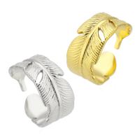 304 Stainless Steel Cuff Finger Ring Feather Vacuum Ion Plating Adjustable & for woman US Ring Sold By PC
