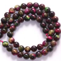 Tiger Eye Beads, Runde, poleret, du kan DIY & forskellig størrelse for valg, flerfarvede, Solgt Per 14.96 inch Strand
