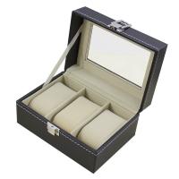 Watch Jewelry Box PU Leather with Middle Density Fibreboard & Velveteen & Glass durable black Sold By PC
