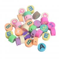 Perles en argile polymère, argile de polymère, Plat rond, impression, lettres sont de A à Z & DIY, couleurs mélangées, 10mm, Environ 1000PC/sac, Vendu par sac