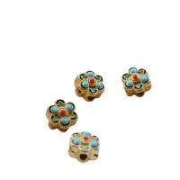 cloisonne perler, Messing, med Glas, Blomme blomstre, forgyldt, du kan DIY & emalje, blandede farver, 10x7mm, Solgt af PC