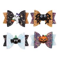 Children Hair Accessory PU Leather Bowknot Halloween Design & Girl mixed colors 76.20mm Sold By PC