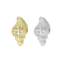 Kubisk Zirconia Micro Pave Messing Perler, Shell, forgyldt, Micro Pave cubic zirconia, flere farver til valg, 7x13x6mm, Hole:Ca. 1mm, Solgt af PC