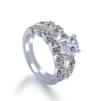 Zinc Alloy Finger Ring for woman & with rhinestone silver color 17mm Sold By PC