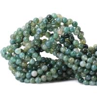 Natürliche Moos Achat Perlen, rund, poliert, DIY, grün, verkauft per 38 cm Strang