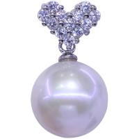 925 Sterling Silver Pearl Necklace, with Freshwater Pearl, plated, for woman & with rhinestone, silver color, 9x8mm, Length:45 cm, Sold By PC