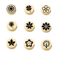 Stainless Steel Beads 304 Stainless Steel Round Galvanic plating DIY & with flower pattern golden 8mm Sold By Bag