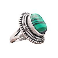 Malachite Finger Ring with Zinc Alloy Donut antique silver color plated vintage & Unisex green Sold By PC