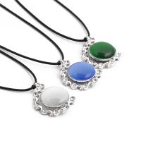 Cats Eye Necklace with Korean Waxed Cord & Zinc Alloy silver color plated with rhinestone Length 15.75 Inch Sold By PC