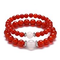 Agate Jewelry Bracelet Red Agate with Black Agate & White Agate Round Unisex 6mm 8mm Length Approx 7 Inch Sold By Set