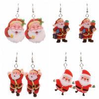 Christmas Earrings Acrylic with Iron Santa Claus silver color plated mixed colors Sold By Pair
