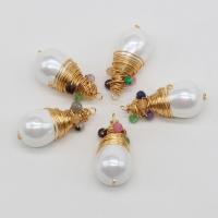 Shell Pearl Pendant with Brass Teardrop gold color plated fashion jewelry mixed colors Sold By PC