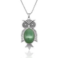 Natural Gemstone Necklace Zinc Alloy with Green Aventurine Owl antique silver color plated fashion jewelry & Unisex & oval chain green nickel lead & cadmium free Sold Per Approx 50 cm Strand