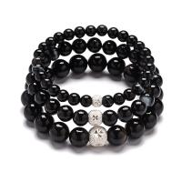Black Agate Bracelets Round Unisex Length Approx 7 Inch Sold By PC