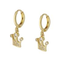 Cubic Zirconia Micro Pave Brass Earring Crown gold color plated micro pave cubic zirconia & for woman 24mm Sold By Pair