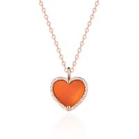 Agate Necklace 925 Sterling Silver with Red Agate Heart rose gold color plated for woman Length Approx 15.74 Inch Sold By PC