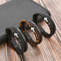 Läder Armband, med Hematit, zinklegering magnetlås, för människan, fler färger för val, Längd 21 cm, Säljs av PC