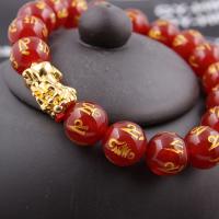 Red Agate Bracelets with Gold Obsidian Round Unisex & anti-fatigue red nickel lead & cadmium free Length Approx 7.48 Inch Sold By PC