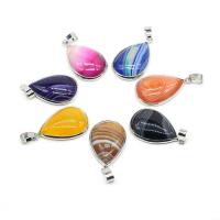 Lace Agate Pendants with Brass Teardrop platinum color plated Unisex Sold By PC