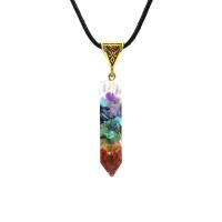 Natural Gemstone Necklace with leather cord & Resin Conical for woman mixed colors 45mm Length Approx 20.87 Inch Sold By PC