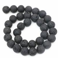 Perles de lave naturelle, lave volcanique, Rond, DIY, noire, Vendu par 38 cm brin