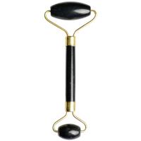 Obsidienne Rouleau, avec fer, Placage de couleur d'or, Double astuce & Massage, noire, 140x55mm, Vendu par PC