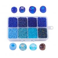 Gemischte Glas Rocailles, Glasperlen, mit Kunststoff Kasten, rund, DIY & verschiedene Größen vorhanden, blau, frei von Nickel, Blei & Kadmium, 110x70x30mm, verkauft von Box