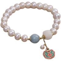 Freshwater Cultured Pearl Bracelet Freshwater Pearl with Brass Longevity Lock gold color plated for woman & enamel Sold Per 7.09 Inch Strand