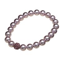 Shell Pearl Bracelet with Brass Round plated for woman & with rhinestone 8mm Sold Per 7.28 Inch Strand