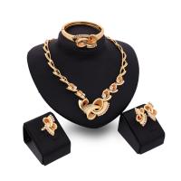 Zinc Alloy Jewelry Sets bangle & finger ring & earring & necklace 18K gold plated 4 pieces & for woman & with rhinestone nickel lead & cadmium free 68mm  US Ring Length Approx 18.5 Inch Sold By Set