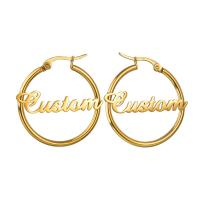 Stainless Steel Hoop Earring 304 Stainless Steel Vacuum Ion Plating Each custom text must be less than 10 letters & fashion jewelry & for woman Sold By Pair