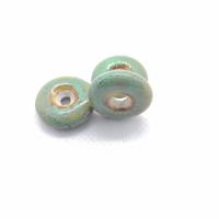 Glazed Porcelain Beads Flat Round DIY green Approx Sold By Bag