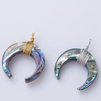 Natural Abalone Shell Pendants with Zinc Alloy Horn plated fashion jewelry Sold By PC