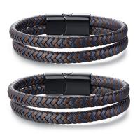 Leather Cord Bracelet 304 Stainless Steel with Leather Double Layer & fashion jewelry & for man 29.5mm*14.5mm 7mm Length Approx 7.5 Inch Sold By PC