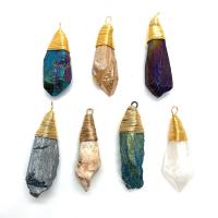 Quartz Gemstone Pendants with Brass irregular gold color plated Unisex 13x50- Sold By PC
