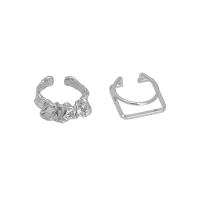Juego de anillos de aleación de zinc, chapado en color de plata, 2 piezas & ajustable & para mujer, libre de níquel, plomo & cadmio, tamaño:6-8, Vendido por Set