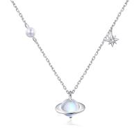 Natural Gemstone Necklace Zinc Alloy with Moonstone & Shell Pearl with 1.96 inch extender chain platinum color plated micro pave cubic zirconia & for woman Length Approx 15.74 Inch Sold By PC