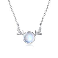 Natural Gemstone Necklace Zinc Alloy with Moonstone with 1.96 inch extender chain Deer platinum color plated micro pave cubic zirconia & for woman Length Approx 15.74 Inch Sold By PC