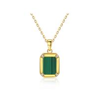Natural Gemstone Necklace Zinc Alloy with Malachite with 1.96 inch extender chain Rectangle plated micro pave cubic zirconia & for woman Length Approx 15.74 Inch Sold By PC