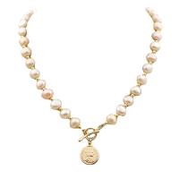 淡水真珠の真鍮チェーン・ネックレス, 天然有核フレッシュウォーターパール, とともに 銅, ナチュラル & ファッションジュエリー & 女性用, 無色, で販売される 40 センチ ストランド