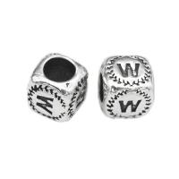 925 Sterling Silver Large Hole Bead Square polished & with letter pattern silver color Sold By PC