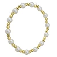 laiton bracelet, avec perle de plastique, Placage de couleur d'or, pour femme, blanc, Longueur Environ 6.6 pouce, Vendu par PC