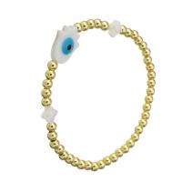 laiton bracelet, avec coquille, Placage de couleur d'or, pour femme & émail, blanc, Longueur Environ 6.4 pouce, Vendu par PC