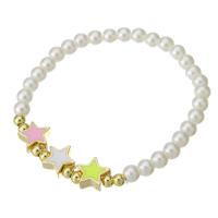 perle de plastique bracelet, avec laiton, Placage de couleur d'or, pour femme & émail, multicolore, Longueur Environ 6.8 pouce, Vendu par PC