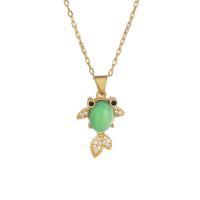 Cubic Zircon Micro Pave Brass Necklace with Green Calcedony Fish gold color plated micro pave cubic zirconia & for woman green Length Approx 17.71 Inch Sold By PC