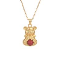 Natural Gemstone Necklace Brass with Gemstone Mouse gold color plated micro pave cubic zirconia & for woman Sold By PC