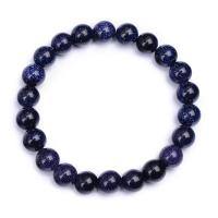 Natural Goldstone Bracelet Blue Sandstone Round Unisex blue Length Approx 7.48 Inch Sold By PC